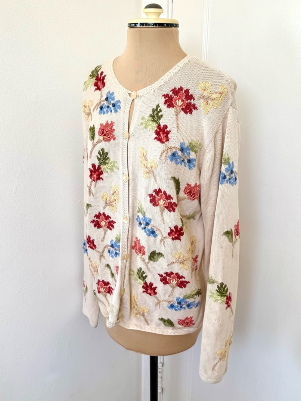 VTG 80s 90s Cottagecore Coquette Floral Embroidered Cardigan size M - Picture 2 of 16